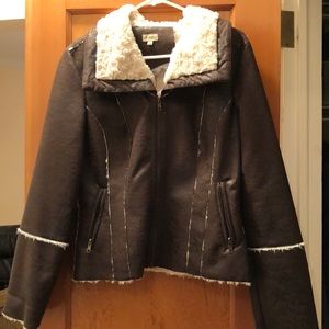 Daniel Cremieux Faux brown leather and fur jacket